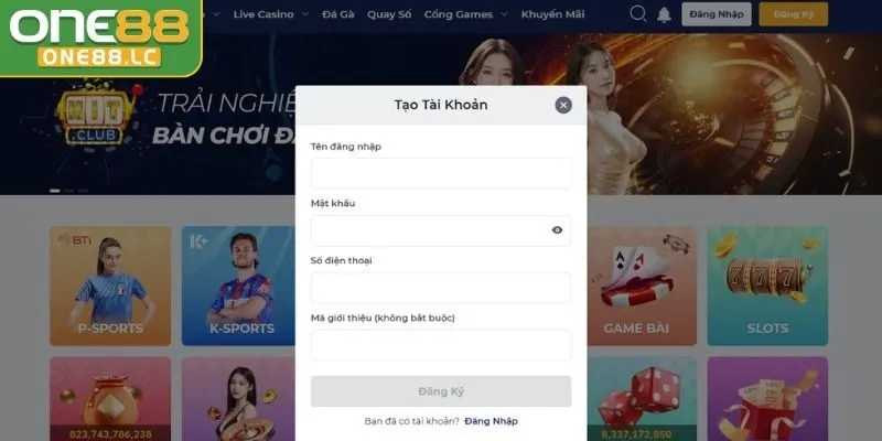 Khởi động quy trình đăng ký ONE88 và điền thông tin