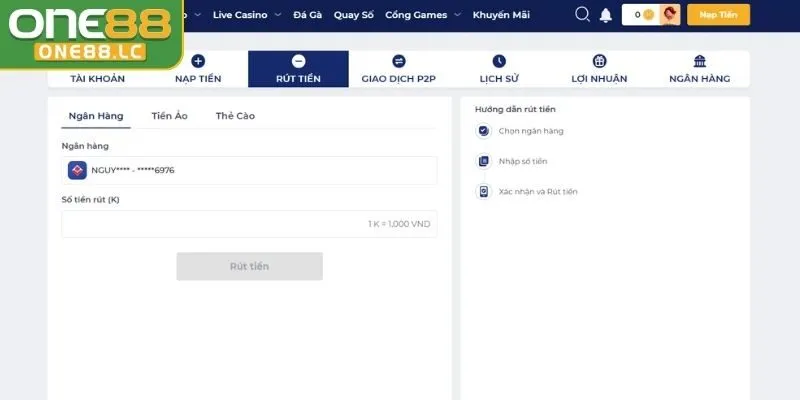 Giải pháp rút tiền ONE88 tiện lợi qua Internet Banking